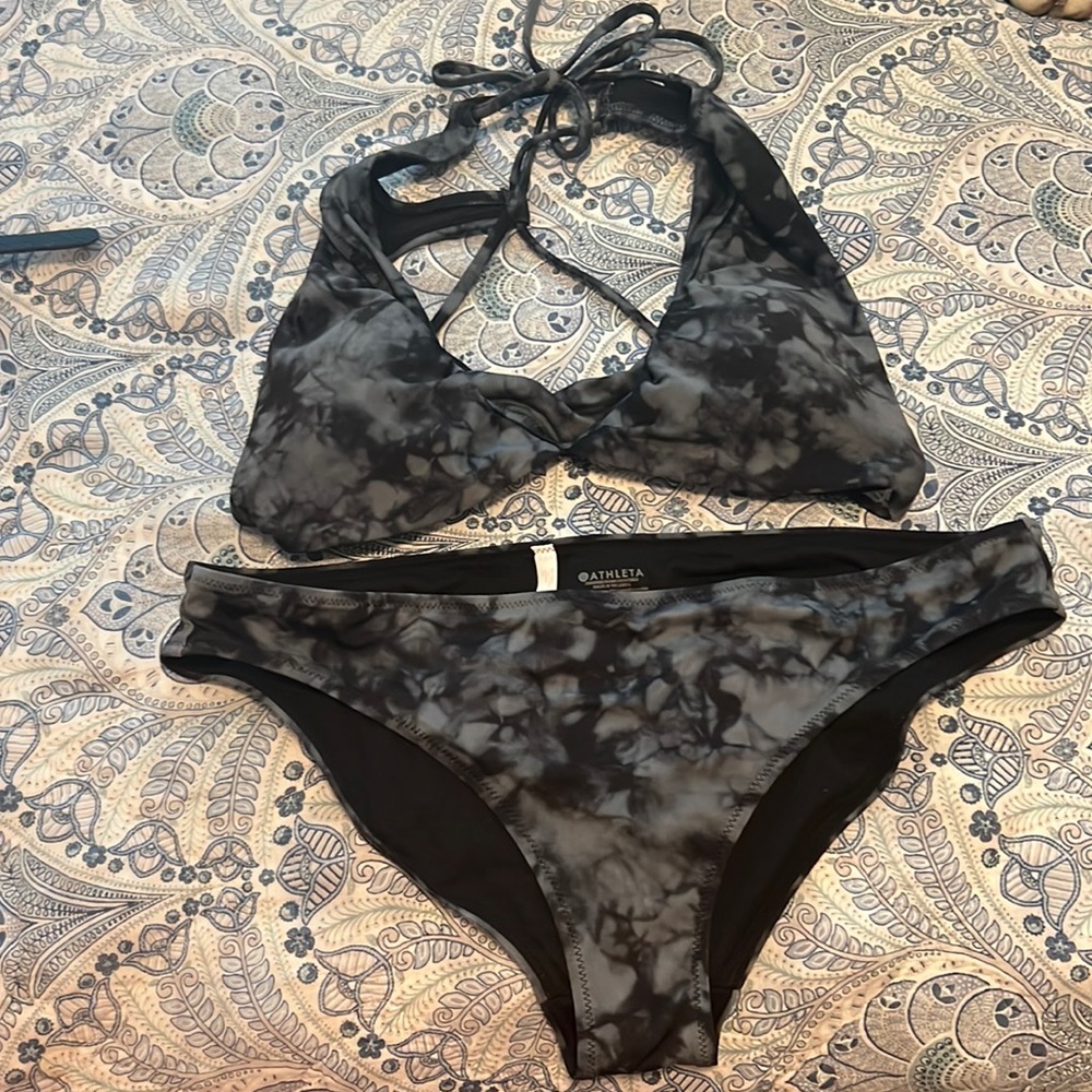 Athleta Black and  gray / blue Bikini Set